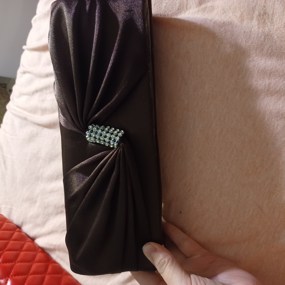 Elegant Brown Clutch with Rhinestone Accent